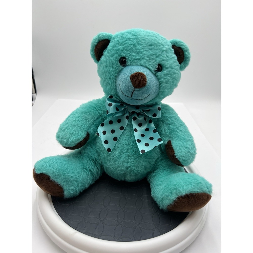 Homerbest 14" Teal Teddy Bear Plush Polka Dot Satin Bow Stuffed Animal Soft Toy